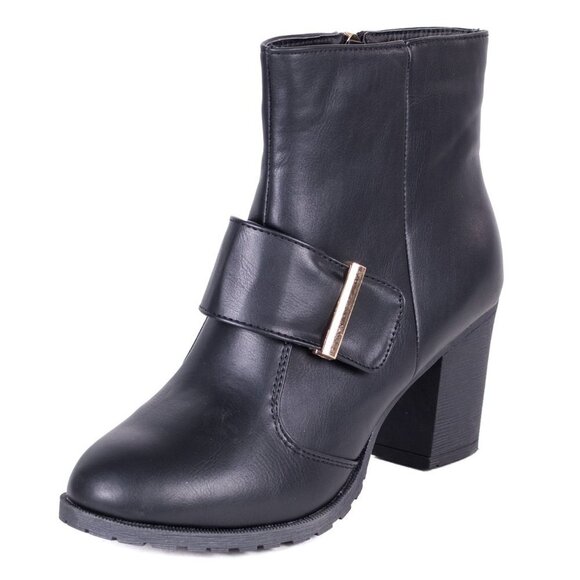 Women's Ankle Booties, Short Faux Leather Zipper Buckle Boots, SB-2005 - Picture 3 of 5